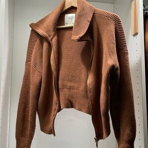 Abercrombie full zip sweater camel color